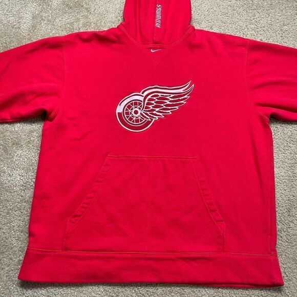 Nike Detroit Red Wings Center Check Swoosh Hoodie Men’s Size Large Red - Picture 1 of 8